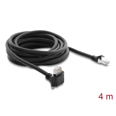 Delock GigE Kamera Kabel RJ45 Stecker 90° gewinkelt mit Schrauben, Steckerlänge 28 mm zu RJ45 Stecker Cat.6 S/FTP 4 m schwarz