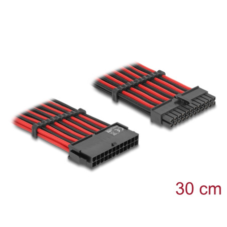 Delock Verlängerungskabel 24 Pin ATX Stecker zu 24 Pin ATX Buchse Textilummantelung rot-schwarz 30 cm
