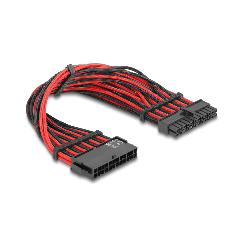 Delock Verlängerungskabel 24 Pin ATX Stecker zu 24 Pin ATX Buchse Textilummantelung rot-schwarz 30 cm