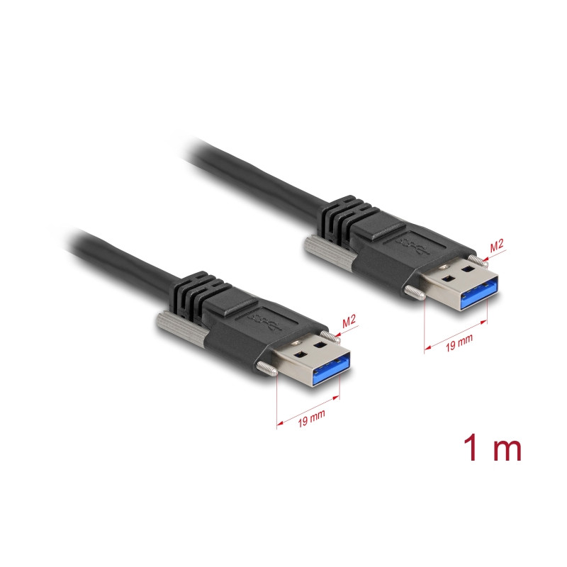 Delock USB 5 Gbps Kabel Typ-A Stecker zu Typ-A Stecker mit Schraubenabstand 19 mm 1 m schwarz