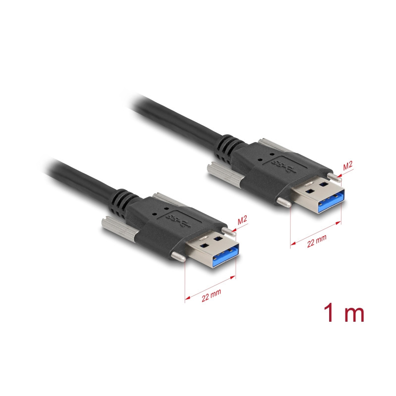 Delock USB 5 Gbps Kabel Typ-A Stecker zu Typ-A Stecker mit Schraubenabstand 22 mm 1 m schwarz