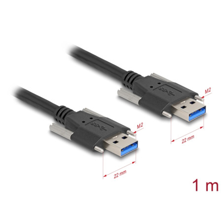 Delock USB 5 Gbps Kabel Typ-A Stecker zu Typ-A Stecker mit Schraubenabstand 22 mm 1 m schwarz