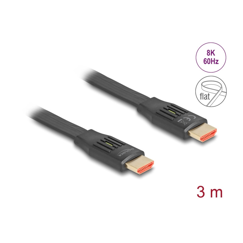 Delock High Speed HDMI Flachbandkabel 48 Gbps 8K 60 Hz 3 m