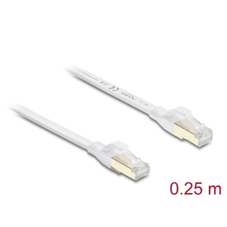 Delock RJ45 Flachband Patchkabel Cat.8.1 U/FTP bis 40 Gbps 0,25 m weiß