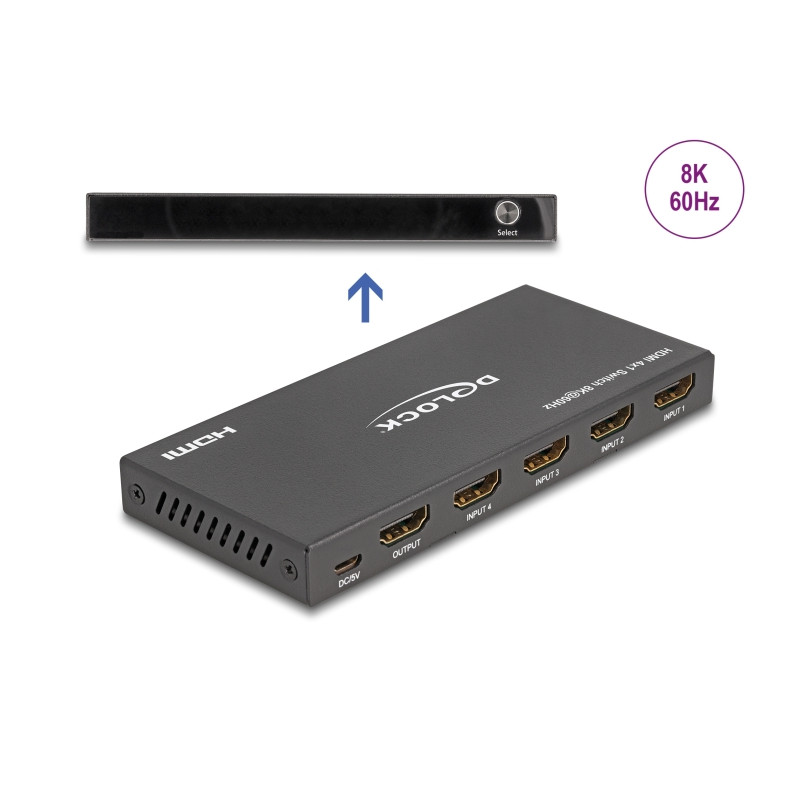 Delock HDMI Switch 4 x HDMI in zu 1 x HDMI out 8K 60 Hz