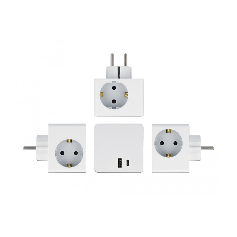 Delock Steckdosenwürfel 3-fach mit Kindersicherung und USB PD 3.0 Ladegerät 20 W weiß