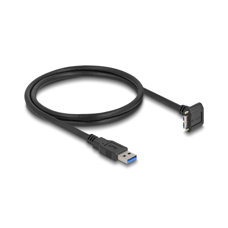 Delock USB 5 Gbps Kabel USB Typ-A Stecker gerade zu USB Micro-B Stecker 90° nach unten gewinkelt mit Schraubenabstand 18 mm 1 m 