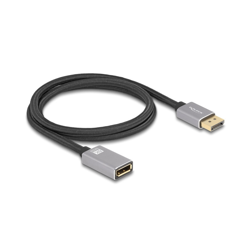 Delock DisplayPort Verlängerungskabel 8K 60 Hz 1 m grau Metall ohne Einrastfunktion