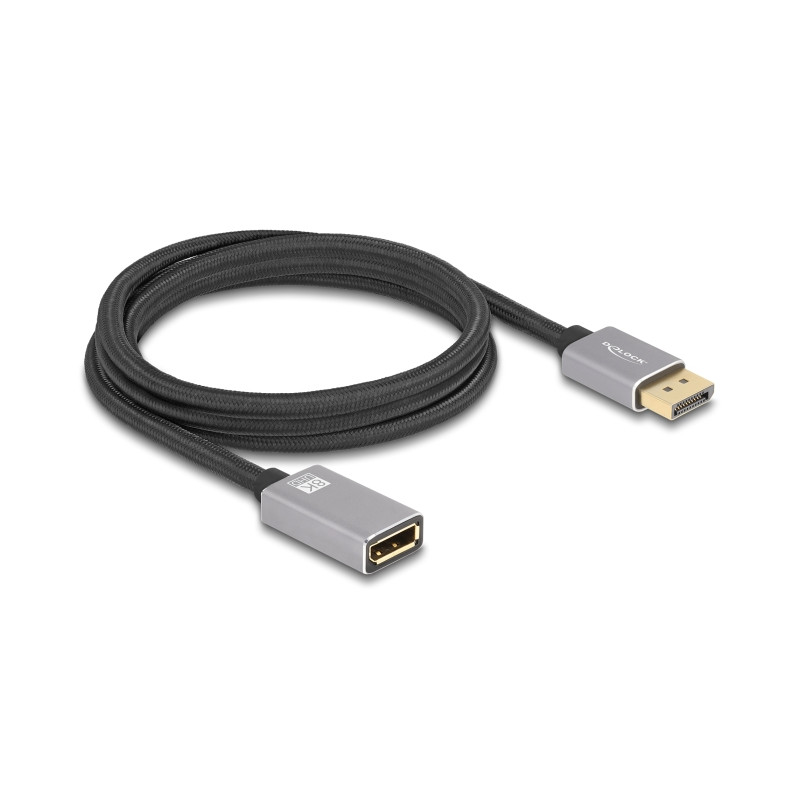 Delock DisplayPort Verlängerungskabel 8K 60 Hz 2 m grau Metall ohne Einrastfunktion