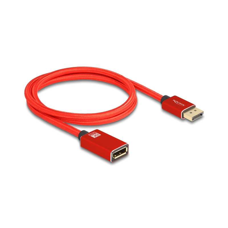 Delock DisplayPort Verlängerungskabel 8K 60 Hz 1 m rot Metall ohne Einrastfunktion
