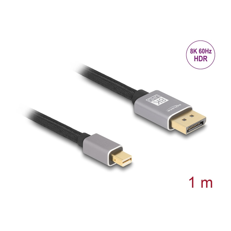 Delock Mini DisplayPort zu DisplayPort Kabel 8K 60 Hz 1 m grau Metall ohne Einrastfunktion