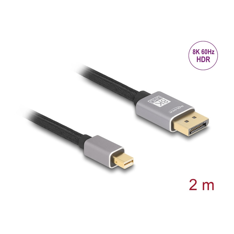 Delock Mini DisplayPort zu DisplayPort Kabel 8K 60 Hz 2 m grau Metall ohne Einrastfunktion