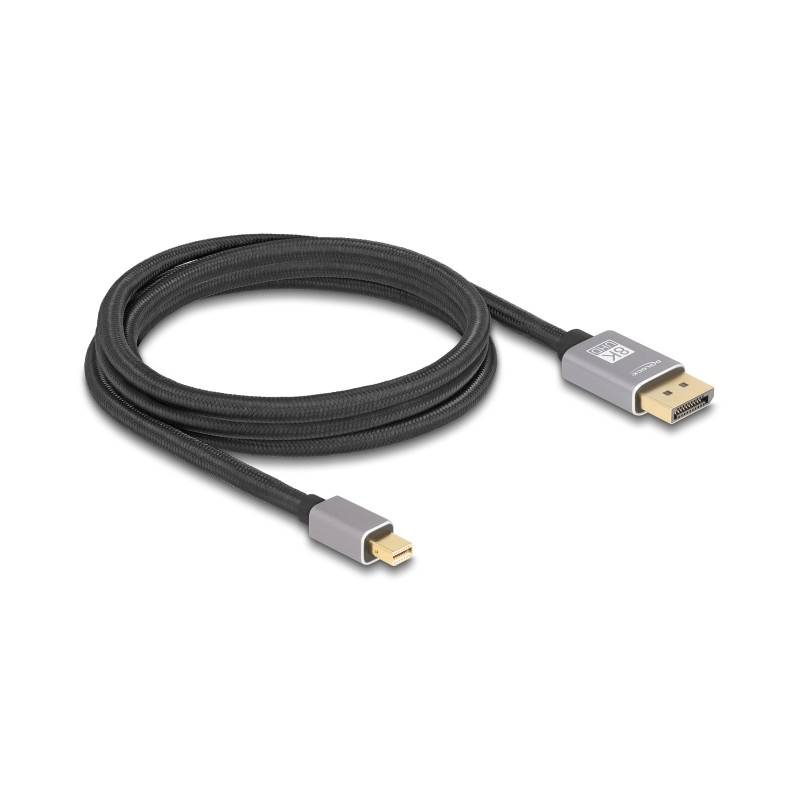 Delock Mini DisplayPort zu DisplayPort Kabel 8K 60 Hz 2 m grau Metall ohne Einrastfunktion