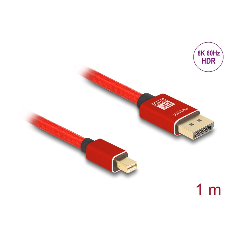 Delock Mini DisplayPort zu DisplayPort Kabel 8K 60 Hz 1 m rot Metall ohne Einrastfunktion
