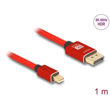 Delock Mini DisplayPort zu DisplayPort Kabel 8K 60 Hz 1 m rot Metall ohne Einrastfunktion