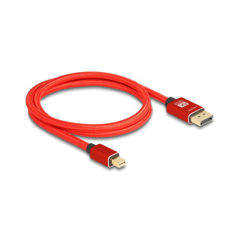 Delock Mini DisplayPort zu DisplayPort Kabel 8K 60 Hz 1 m rot Metall ohne Einrastfunktion