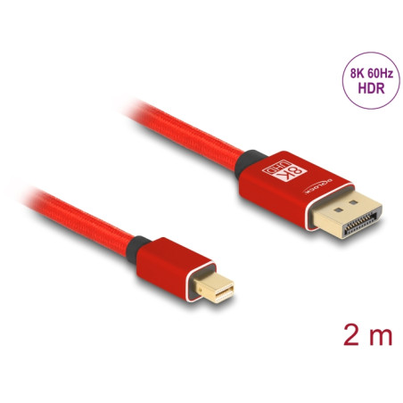 Delock Mini DisplayPort zu DisplayPort Kabel 8K 60 Hz 2 m rot Metall ohne Einrastfunktion