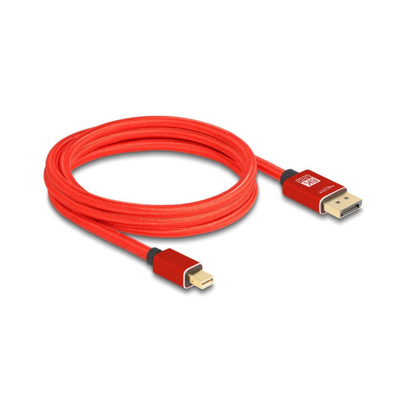 Delock Mini DisplayPort zu DisplayPort Kabel 8K 60 Hz 2 m rot Metall ohne Einrastfunktion
