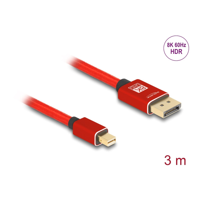 Delock Mini DisplayPort zu DisplayPort Kabel 8K 60 Hz 3 m rot Metall ohne Einrastfunktion