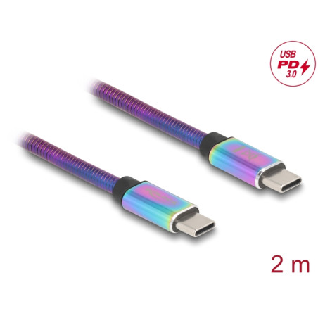Delock USB 2.0 Kabel USB Type-C™ Stecker zu Stecker mit Metallmantel irisierend PD 3.0 60 W 2 m