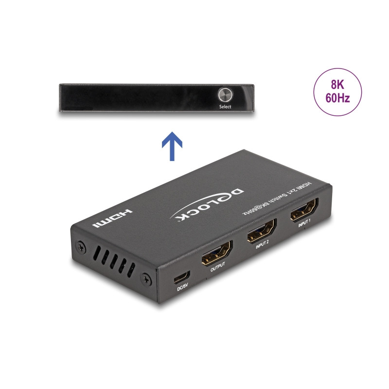 Delock HDMI Switch 2 x HDMI in zu 1 x HDMI out 8K 60 Hz