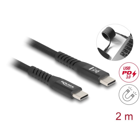 Delock USB 2.0 Kabel USB Type-C™ Stecker zu Stecker mit magnetischer Textilummantelung PD 3.0 60 W 2 m