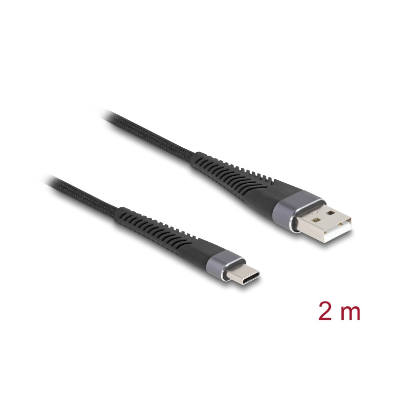 Delock USB 2.0 Kabel USB Typ-A Stecker zu USB Type-C™ Stecker mit verlängertem Knickschutz 2 m