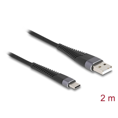 Delock USB 2.0 Kabel USB Typ-A Stecker zu USB Type-C™ Stecker mit verlängertem Knickschutz 2 m