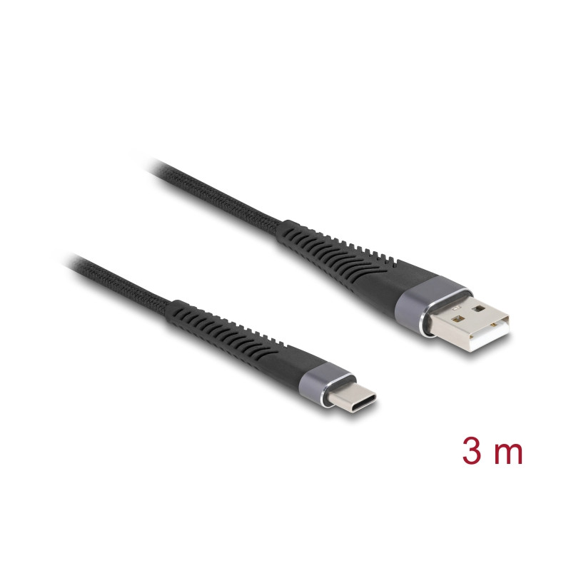 Delock USB 2.0 Kabel USB Typ-A Stecker zu USB Type-C™ Stecker mit verlängertem Knickschutz 3 m