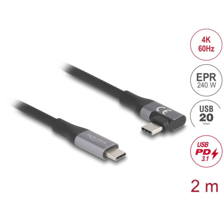 Delock USB 20 Gbps Kabel gewinkelt links / rechts USB PD 3.1 Extended Power Range 240 W 2 m