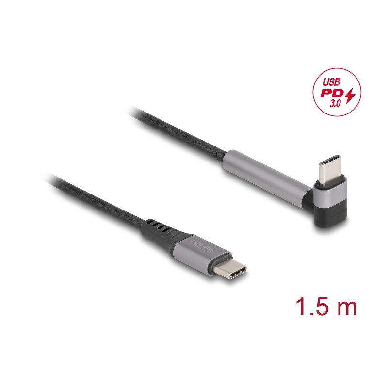 Delock USB 2.0 Kabel USB Type-C™ Stecker zu Stecker gewinkelt mit Ständerfunktion PD 3.0 60 W 1,5 m