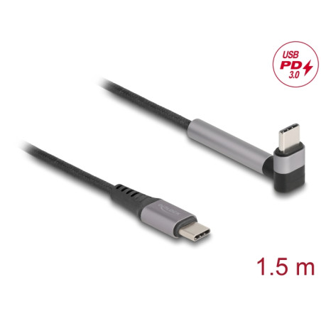 Delock USB 2.0 Kabel USB Type-C™ Stecker zu Stecker gewinkelt mit Ständerfunktion PD 3.0 60 W 1,5 m