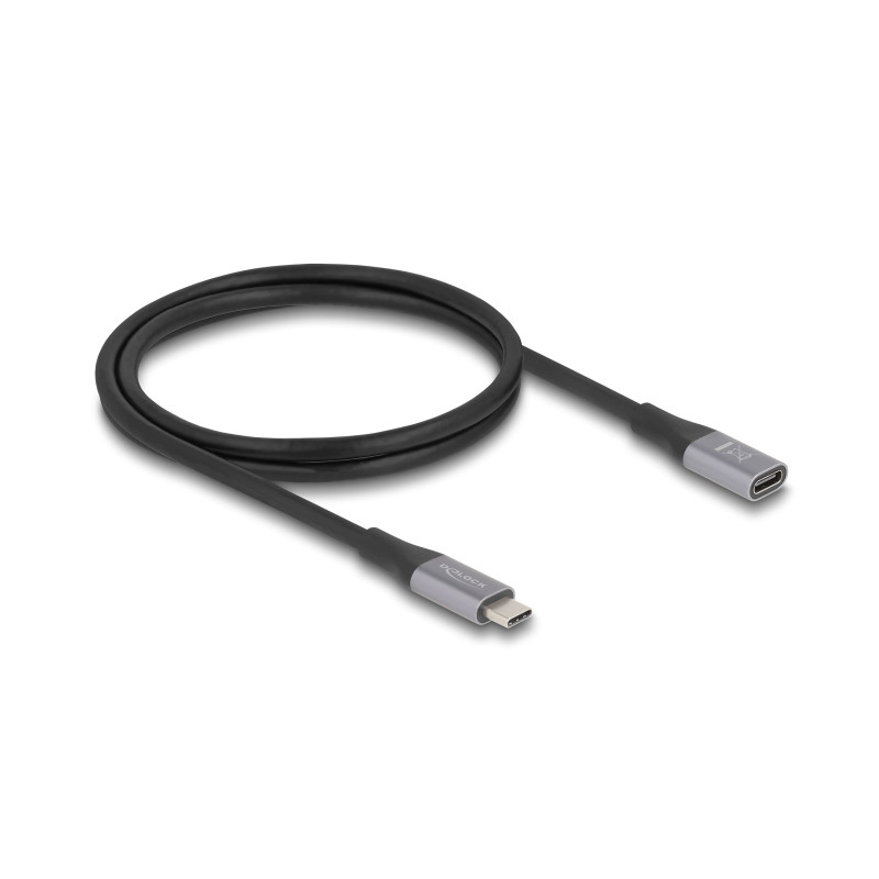 Delock USB 40 Gbps Verlängerungskabel USB Type-C™ Stecker zu Buchse PD 3.1 240 W 1 m grau Metall