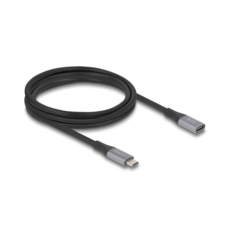 Delock USB 40 Gbps Verlängerungskabel USB Type-C™ Stecker zu Buchse PD 3.1 240 W 2 m grau Metall