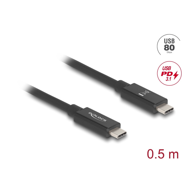 Delock USB 80 Gbps Kabel USB Type-C™ Stecker zu Stecker 16K 60 Hz PD 3.1 240 W E-Marker koaxial 0,5 m schwarz