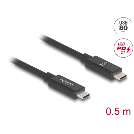 Delock USB 80 Gbps Kabel USB Type-C™ Stecker zu Stecker 16K 60 Hz PD 3.1 240 W E-Marker koaxial 0,5 m schwarz