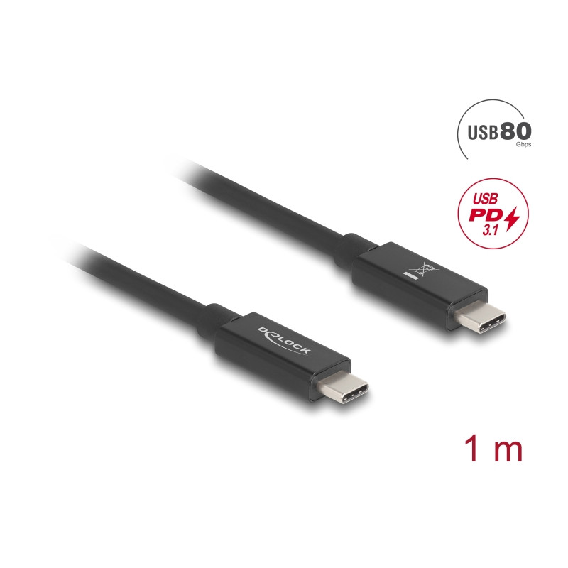 Delock USB 80 Gbps Kabel USB Type-C™ Stecker zu Stecker 16K 60 Hz PD 3.1 240 W E-Marker koaxial 1 m schwarz