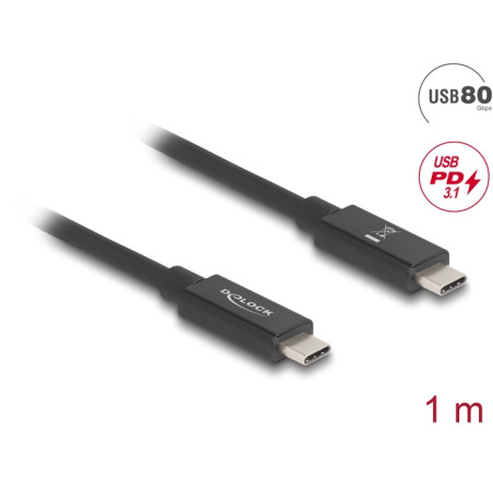 Delock USB 80 Gbps Kabel USB Type-C™ Stecker zu Stecker 16K 60 Hz PD 3.1 240 W E-Marker koaxial 1 m schwarz