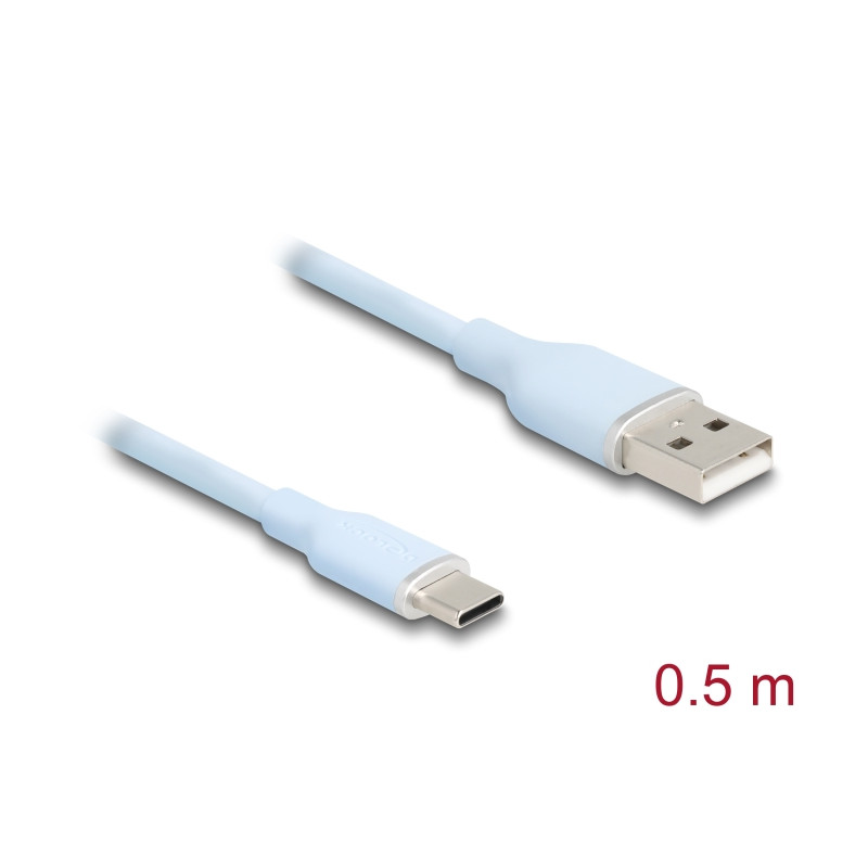 Delock USB 2.0 Kabel USB Typ-A Stecker zu USB Type-C™ Stecker 0,5 m blau Silikon