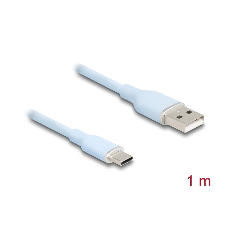 Delock USB 2.0 Kabel USB Typ-A Stecker zu USB Type-C™ Stecker 1 m blau Silikon