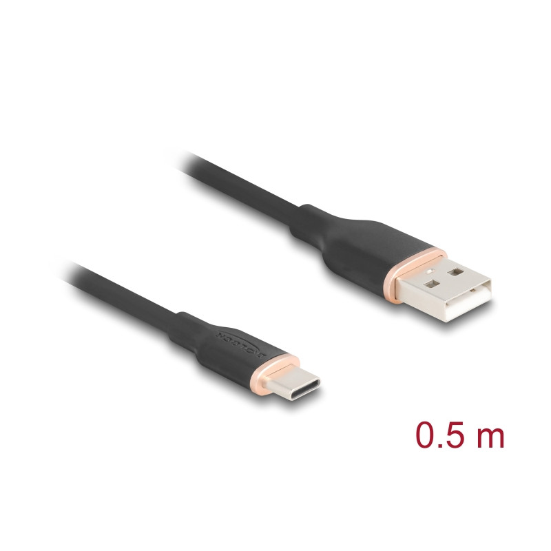 Delock USB 2.0 Kabel USB Typ-A Stecker zu USB Type-C™ Stecker 0,5 m schwarz Silikon