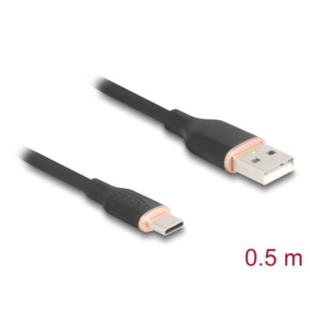 Delock USB 2.0 Kabel USB Typ-A Stecker zu USB Type-C™ Stecker 0,5 m schwarz Silikon