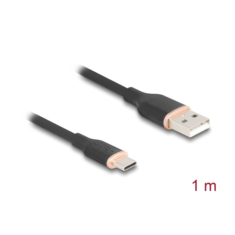 Delock USB 2.0 Kabel USB Typ-A Stecker zu USB Type-C™ Stecker 1 m schwarz Silikon
