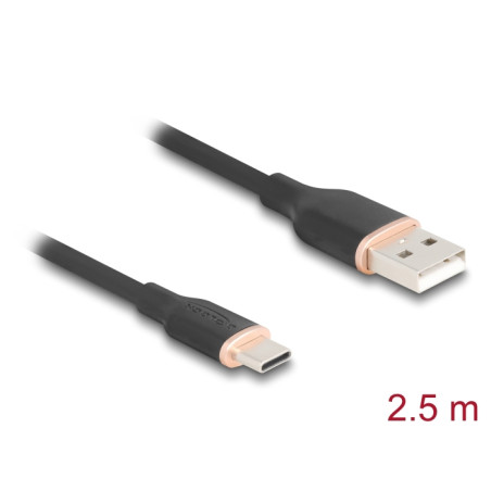 Delock USB 2.0 Kabel USB Typ-A Stecker zu USB Type-C™ Stecker 2,5 m schwarz Silikon