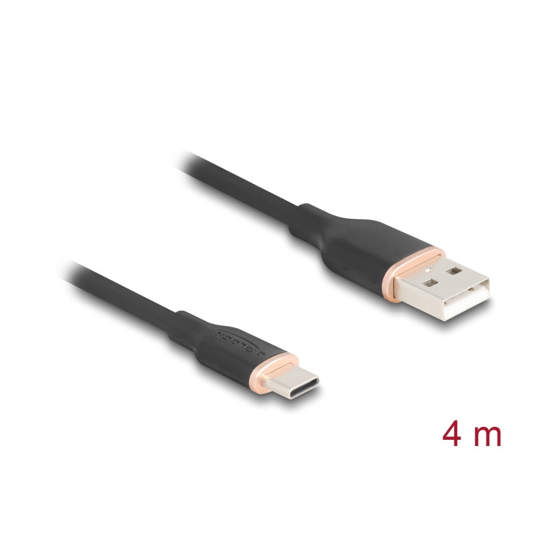 Delock USB 2.0 Kabel USB Typ-A Stecker zu USB Type-C™ Stecker 4 m schwarz Silikon