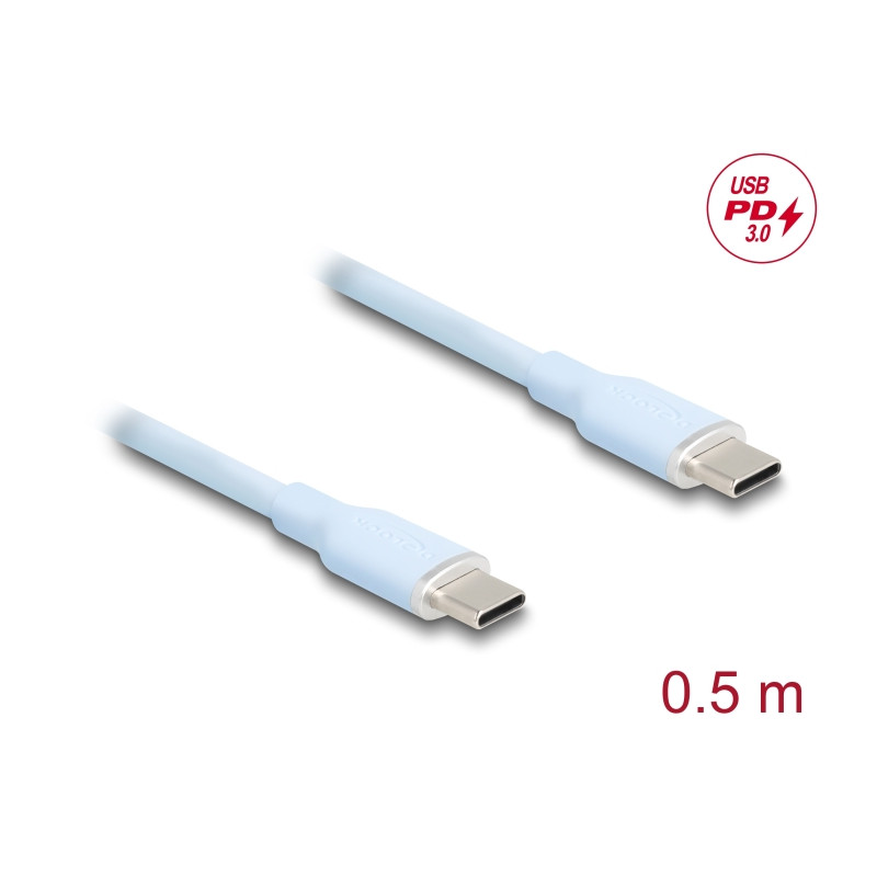 Delock USB 2.0 Kabel USB Type-C™ Stecker zu Stecker PD 3.0 60 W 0,5 m blau Silikon