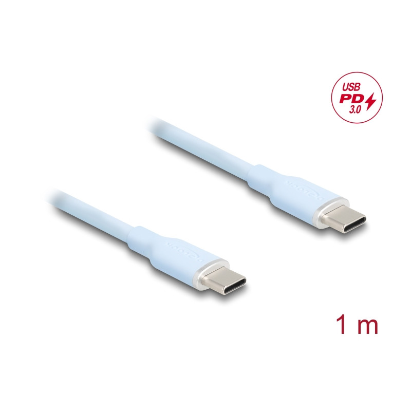 Delock USB 2.0 Kabel USB Type-C™ Stecker zu Stecker PD 3.0 60 W 1 m blau Silikon