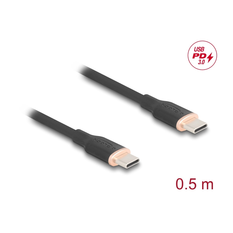 Delock USB 2.0 Kabel USB Type-C™ Stecker zu Stecker PD 3.0 60 W 0,5 m schwarz Silikon