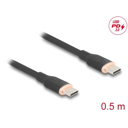 Delock USB 2.0 Kabel USB Type-C™ Stecker zu Stecker PD 3.0 60 W 0,5 m schwarz Silikon