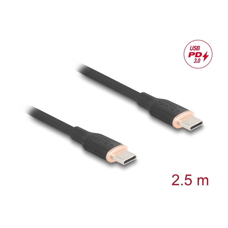 Delock USB 2.0 Kabel USB Type-C™ Stecker zu Stecker PD 3.0 60 W 2,5 m schwarz Silikon